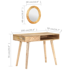 Solid Mango Wood Dressing Table - 100x50x76 cm with Mirror - Elegant and Durable Makeup Desk for Bedroom