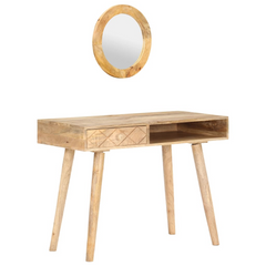 Solid Mango Wood Dressing Table - 100x50x76 cm with Mirror - Elegant and Durable Makeup Desk for Bedroom