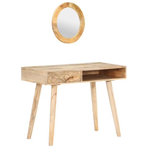 Solid Mango Wood Dressing Table - 100x50x76 cm with Mirror - Elegant and Durable Makeup Desk for Bedroom