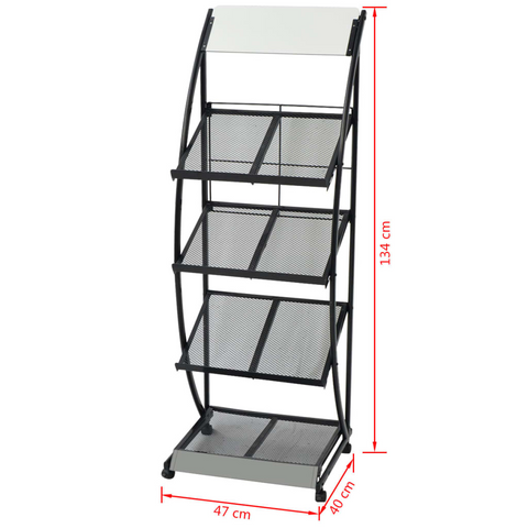 Stylish Magazine Rack - 47x40x134 cm, Black & White, A4 Size Display Stand with 4 Shelves