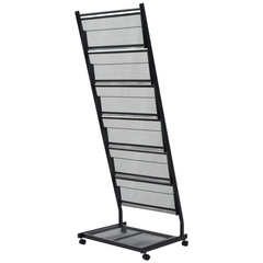 Black Steel Magazine Rack with 6 Shelves and Wheels - 47.5x43x133 cm, Modern A4 Display Stand