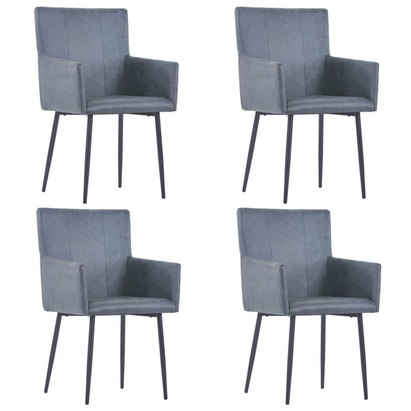 Dining Chairs with Armrests 4 pcs Grey Faux Suede Leather - Modern and Comfortable