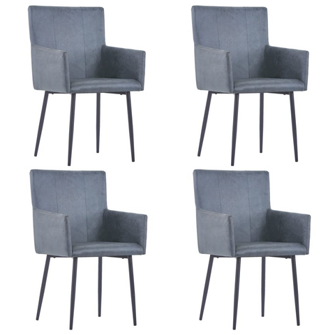 Dining Chairs with Armrests 4 pcs Grey Faux Suede Leather - Modern and Comfortable