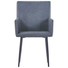 Dining Chairs with Armrests 4 pcs Grey Faux Suede Leather - Modern and Comfortable