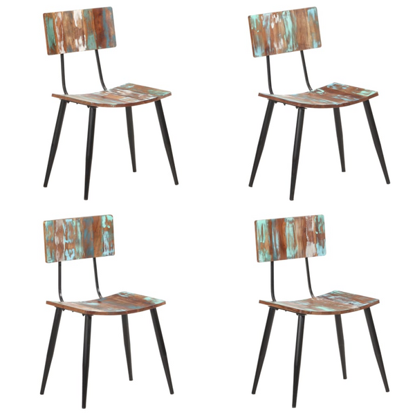 Set of 4 Solid Reclaimed Wood Dining Chairs with Iron Frame - Eco-Friendly & Handmade