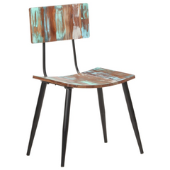 Set of 4 Solid Reclaimed Wood Dining Chairs with Iron Frame - Eco-Friendly & Handmade