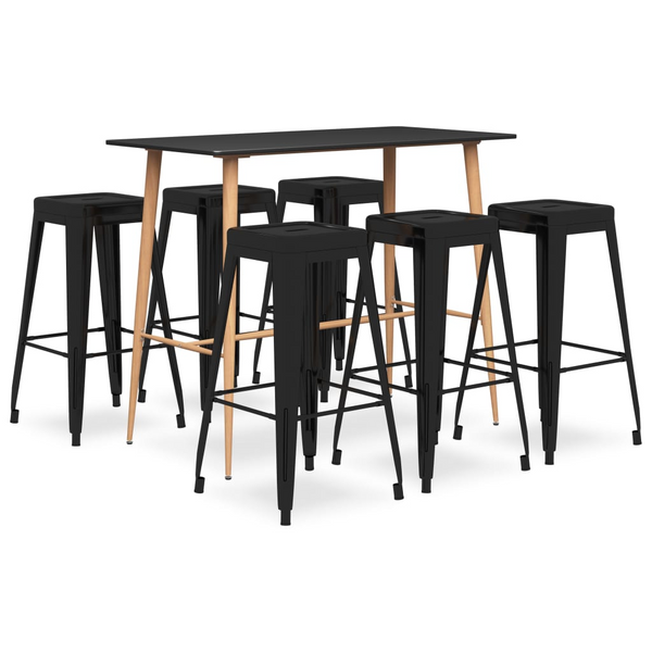 7 Piece Bar Set Black - Modern & Stylish Bar Furniture for Home, Bar, Pub, or Restaurant