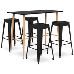 5 Piece Modern Black Bar Set with MDF Tabletop and Metal Stools - Perfect for Home, Garden, Pub, and Restaurant