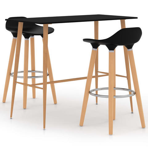 3 Piece Bar Set - Sleek Black Bar Table and Stools for Modern Living Spaces