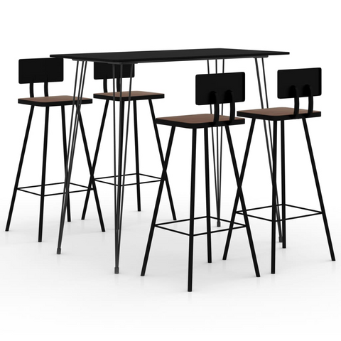 5 Piece Black Bar Set - Modern Reclaimed Wood and Metal Bar Table & Stools