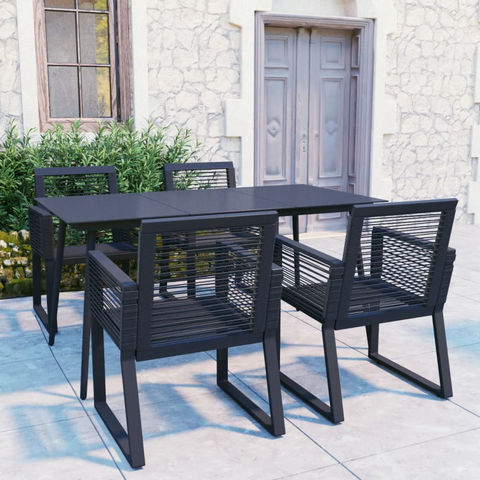 5 Piece Outdoor Dining Set PVC Rattan Black - Stylish Design, Weather-Resistant, Durable Steel Frame