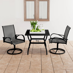 3 Piece Garden Dining Set - Modern Textilene & Powder-Coated Steel Outdoor Furniture