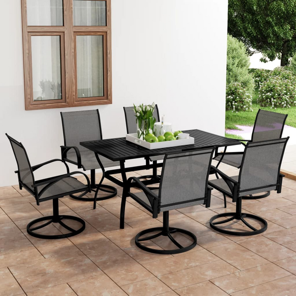 7 Piece Garden Dining Set - Modern Textilene and Powder-Coated Steel Outdoor Furniture