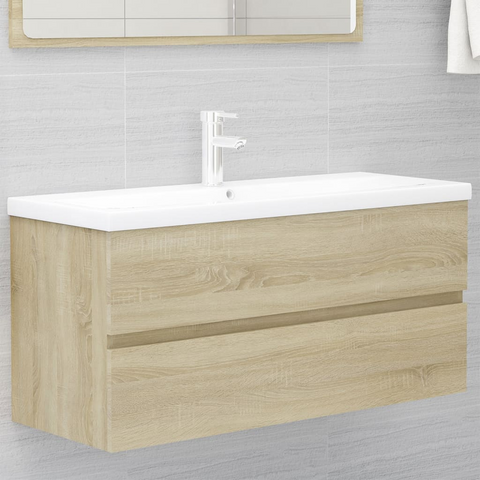 Sonoma Oak Sink Cabinet with Built-In Ceramic Basin – Elegant Bathroom Storage Solution