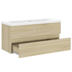 Sonoma Oak Sink Cabinet with Built-In Ceramic Basin – Elegant Bathroom Storage Solution