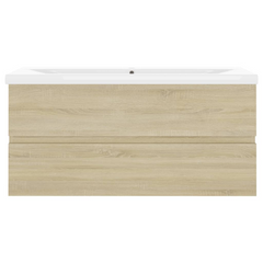 Sonoma Oak Sink Cabinet with Built-In Ceramic Basin – Elegant Bathroom Storage Solution