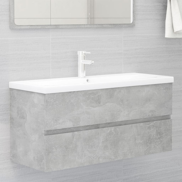 Concrete Grey Sink Cabinet with Built-in Basin, Durable Engineered Wood & Sleek Ceramic Basin, Modern Bathroom Storage Solution