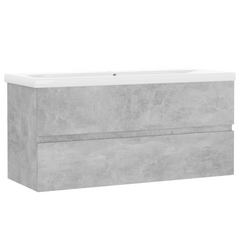 Concrete Grey Sink Cabinet with Built-in Basin, Durable Engineered Wood & Sleek Ceramic Basin, Modern Bathroom Storage Solution