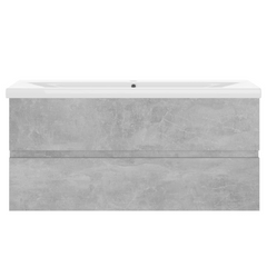 Concrete Grey Sink Cabinet with Built-in Basin, Durable Engineered Wood & Sleek Ceramic Basin, Modern Bathroom Storage Solution