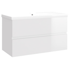 High Gloss White Sink Cabinet with Built-in Ceramic Basin - Modern Engineered Wood Bathroom Vanity