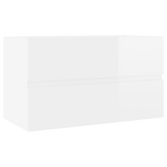 High Gloss White Sink Cabinet with Built-in Ceramic Basin - Modern Engineered Wood Bathroom Vanity