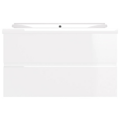 High Gloss White Sink Cabinet with Built-in Ceramic Basin - Modern Engineered Wood Bathroom Vanity