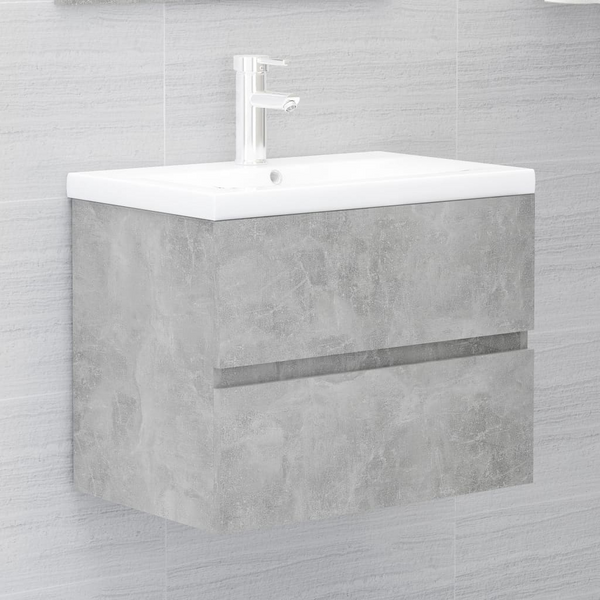 Sink Cabinet with Built-in Basin Concrete Grey – Modern Engineered Wood Bathroom Storage Solution