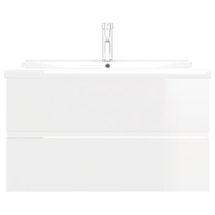 High Gloss White Sink Cabinet with Built-In Ceramic Basin - Modern Engineered Wood Bathroom Vanity