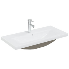 High Gloss White Sink Cabinet with Built-In Ceramic Basin - Modern Engineered Wood Bathroom Vanity