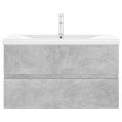 Concrete Grey Engineered Wood Sink Cabinet with Built-in Ceramic Basin - Modern Bathroom Storage Solution