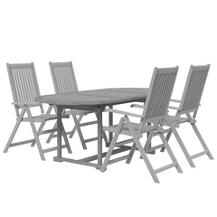 5 Piece Garden Dining Set - Solid Acacia Wood with Extendable Table and Folding Chairs