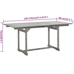 5 Piece Garden Dining Set - Extendable Solid Acacia Wood Outdoor Furniture, Grey