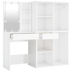 LED Dressing Table with Ample Storage and High Gloss Finish - White Engineered Wood, 2 Cabinets Included