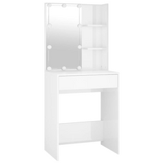 LED Dressing Table with Ample Storage and High Gloss Finish - White Engineered Wood, 2 Cabinets Included