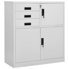 Light Grey Office Cabinet with Planter Box - Steel, 90x40x125 cm - Modern Storage Solution with Adjustable Shelves and Lockable Drawers