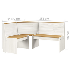 3 Piece Dining Set - Honey Brown & White - Solid Pine Wood - Space-Saving Corner Design