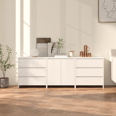 3 Piece Sideboard Set in White | Elegant Engineered Wood Storage Cabinets for Home Decor and Organization