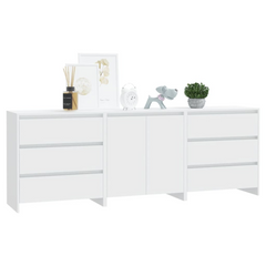 3 Piece Sideboard Set in White | Elegant Engineered Wood Storage Cabinets for Home Decor and Organization