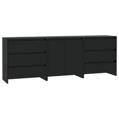 3 Piece Sideboard Set in Black Engineered Wood - Stylish and Functional Storage Solution