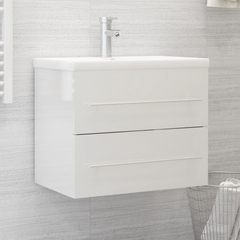 High Gloss White Sink Cabinet with Built-in Ceramic Basin - Engineered Wood, Modern Bathroom Storage Solution