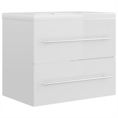 High Gloss White Sink Cabinet with Built-in Ceramic Basin - Engineered Wood, Modern Bathroom Storage Solution