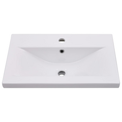 High Gloss White Sink Cabinet with Built-in Ceramic Basin - Engineered Wood, Modern Bathroom Storage Solution