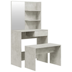 Concrete Grey Dressing Table Set with Stool – 74.5x40x141 cm – Modern Vanity with Ample Storage for Makeup and Accessories