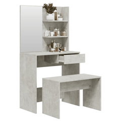 Concrete Grey Dressing Table Set with Stool – 74.5x40x141 cm – Modern Vanity with Ample Storage for Makeup and Accessories