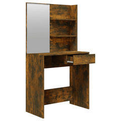 Smoked Oak Dressing Table Set with Mirror & Stool - 74.5x40x141 cm