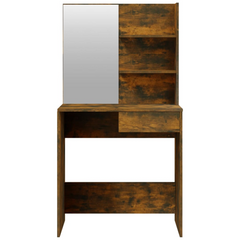 Smoked Oak Dressing Table Set with Mirror & Stool - 74.5x40x141 cm