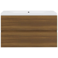 Brown Oak Engineered Wood Sink Cabinet with Built-in Ceramic Basin - Stylish & Functional Bathroom Storage