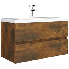 Sink Cabinet with Built-in Basin, Smoked Oak Engineered Wood – Stylish & Functional Bathroom Storage