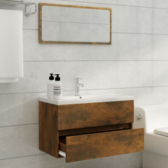 Sink Cabinet with Built-in Basin, Smoked Oak Engineered Wood – Stylish & Functional Bathroom Storage