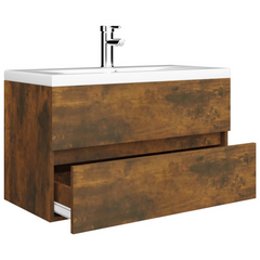 Sink Cabinet with Built-in Basin, Smoked Oak Engineered Wood – Stylish & Functional Bathroom Storage